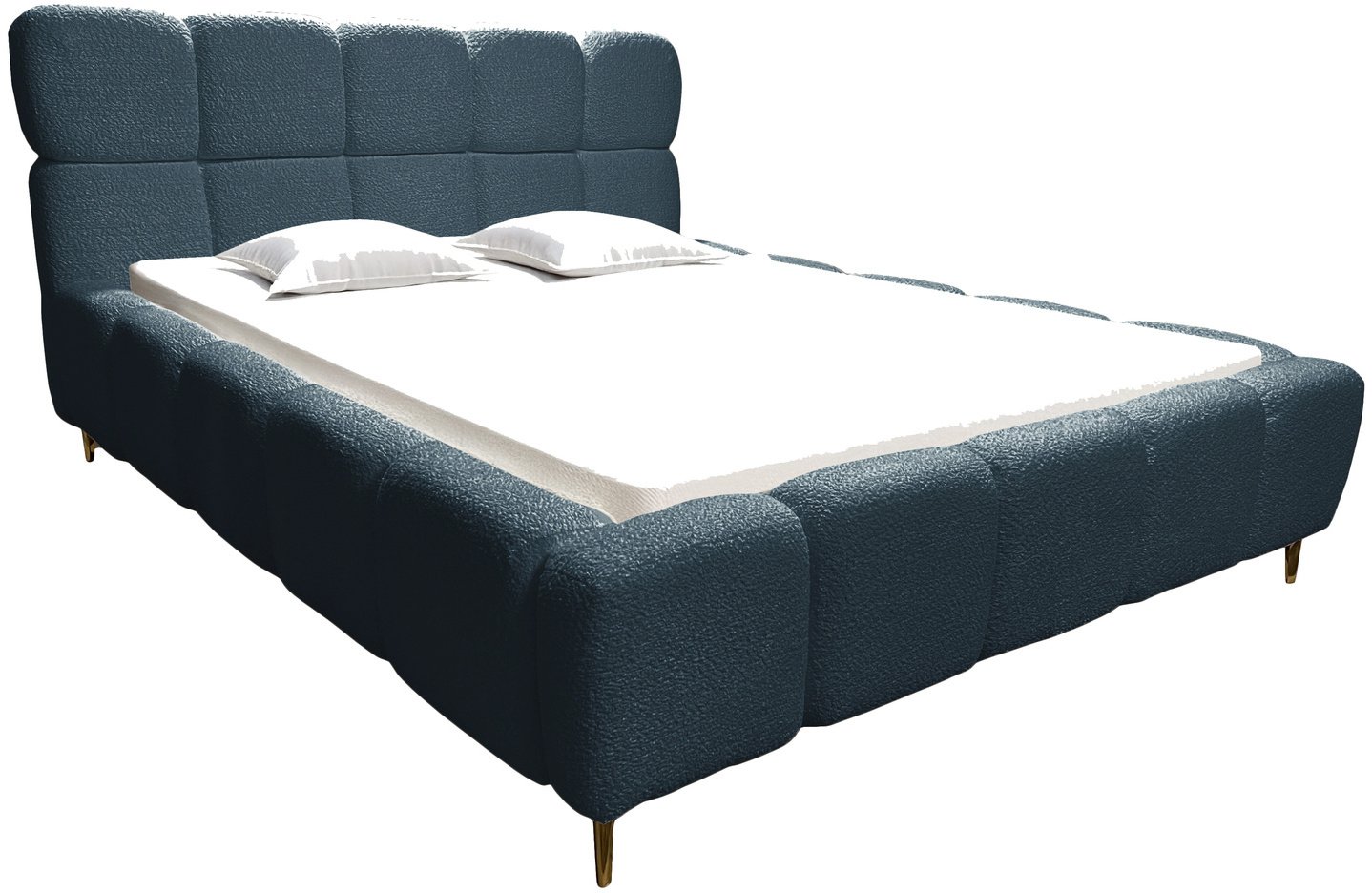 Błękitne łóżko tapicerowane Lux 180x200 z pojemnikiem na pościel bukla