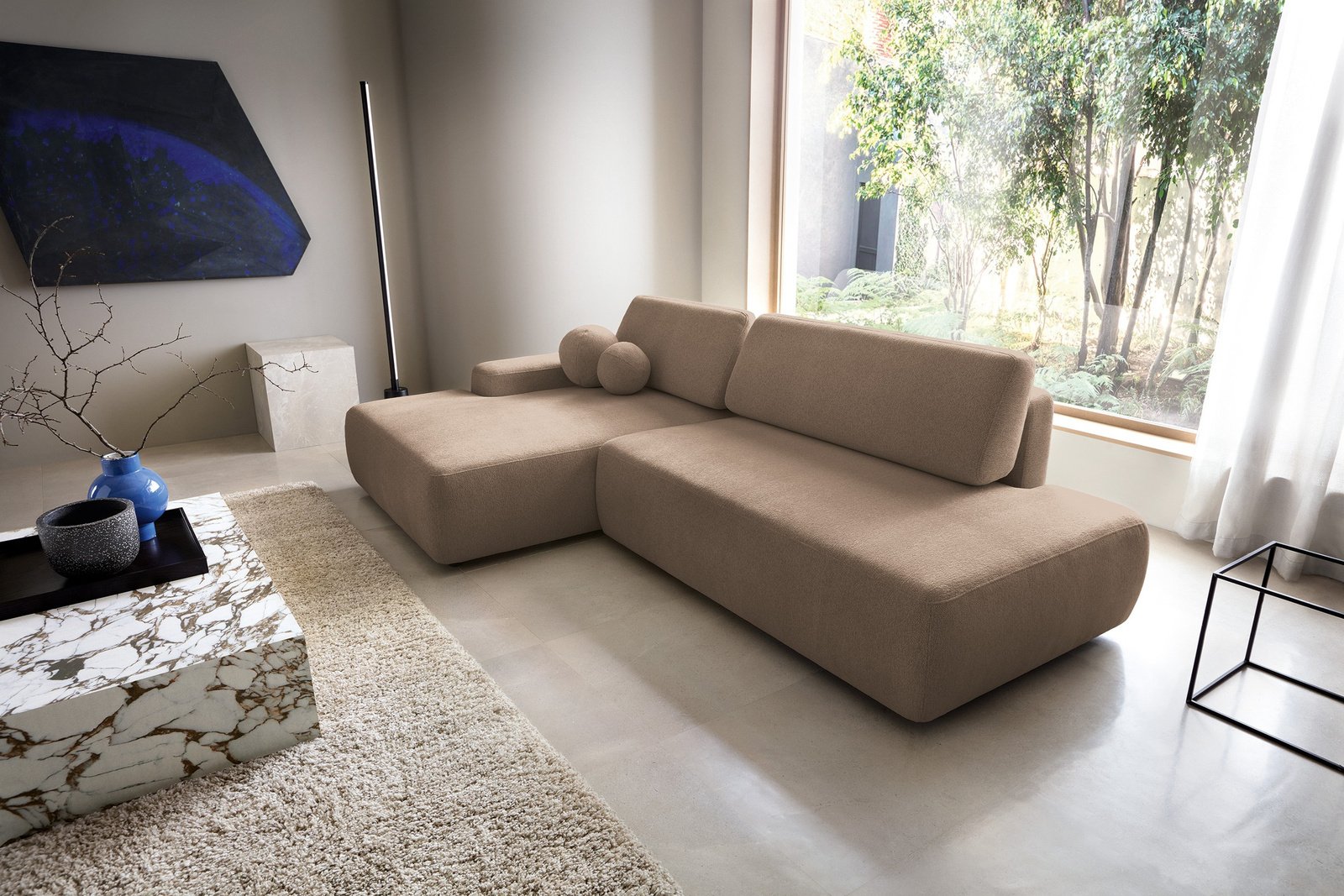 Narożnik OLMI O lewostronny Raven 45 czekoladowy ciemny brąz funkcja spania + poduszki