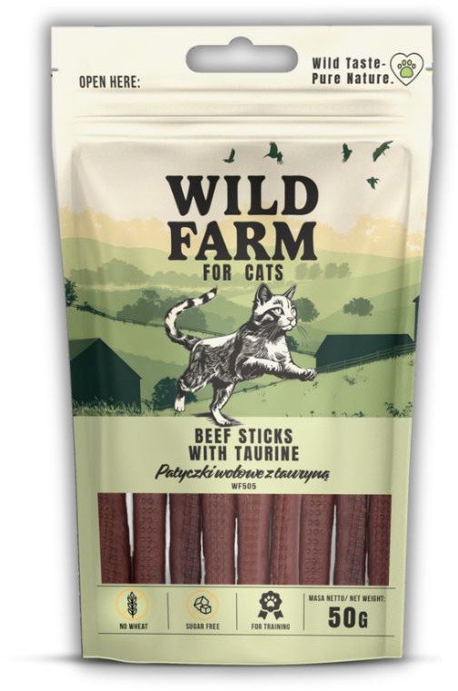WILD FARM patyczki wołowe z tauryną 50g przysmak dla kota