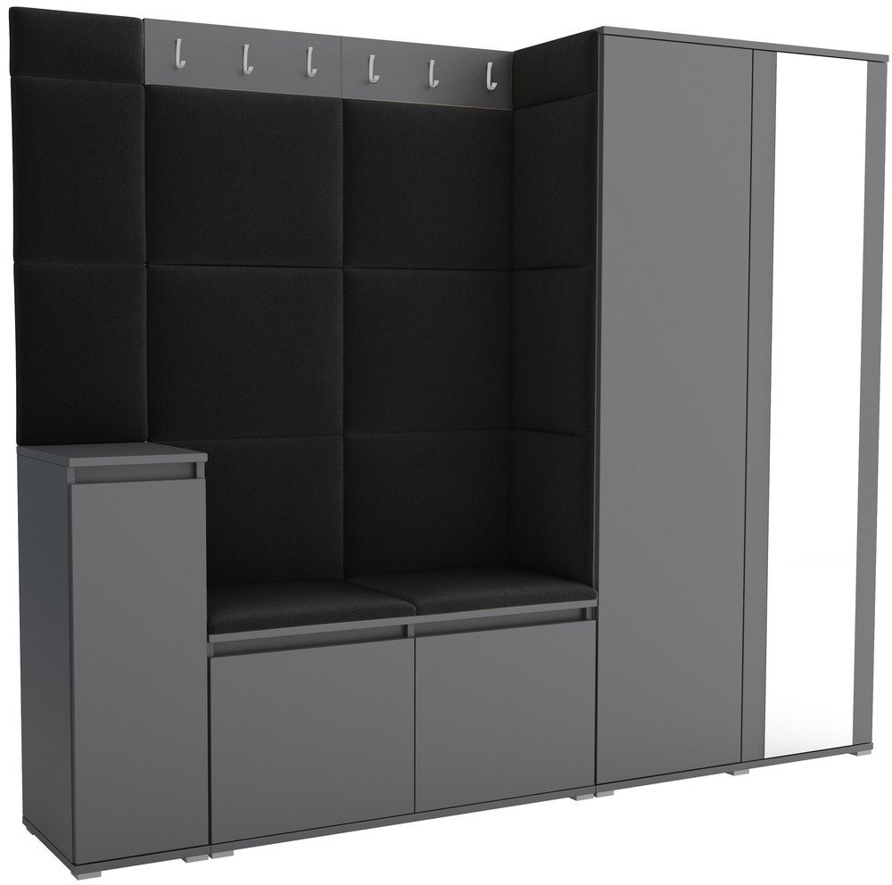 Tapicerowana garderoba Noris VIII z lustrem - kolor antracyt + tkanina Trinity 16