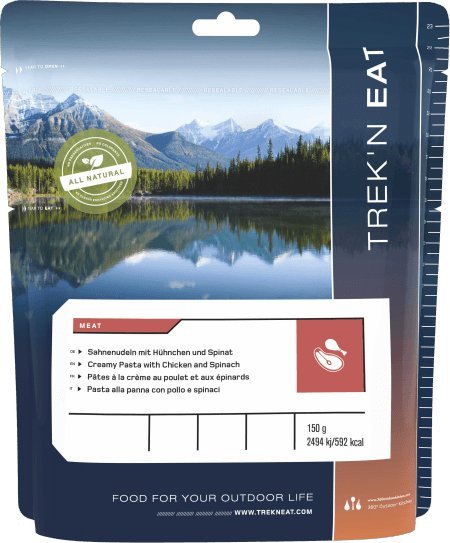 Trek N Eat DANIE TURYSTYCZNE MAKARON ZE SZPINAKIEM I KURCZAKIEM W SOSIE ŚMIETANOWYM 150g TREK'N EAT