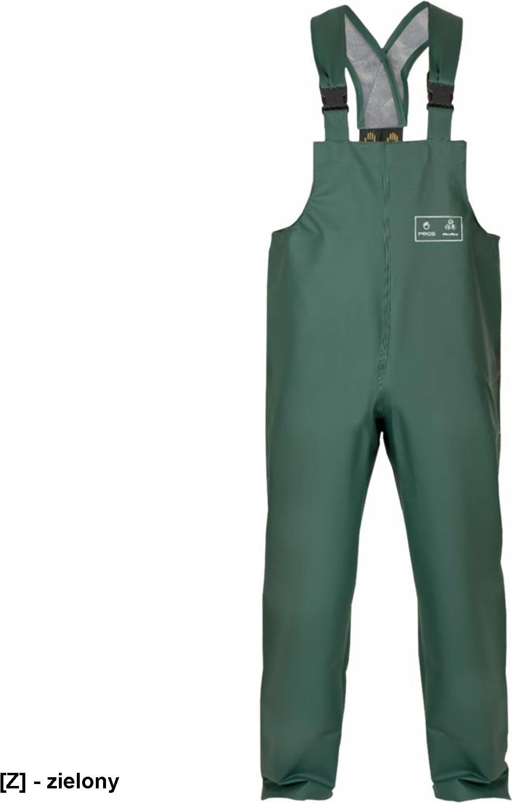 Pros AJ-SPD001 - Spodnie męskie ochronne ogrodniczki PLAVITEX podkład PCV regulacja długości szelkami pas tył gumka tył podwyższony przód chroni brzuc