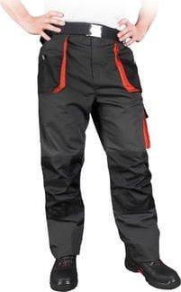 R.E.I.S. FORECO-T - spodnie ochronne pas, mieszanka poliestrowo-bawełniana 260 g/m2, 6 kieszeni, kieszenie na - stalowo-czarno-pomarańczowy 56