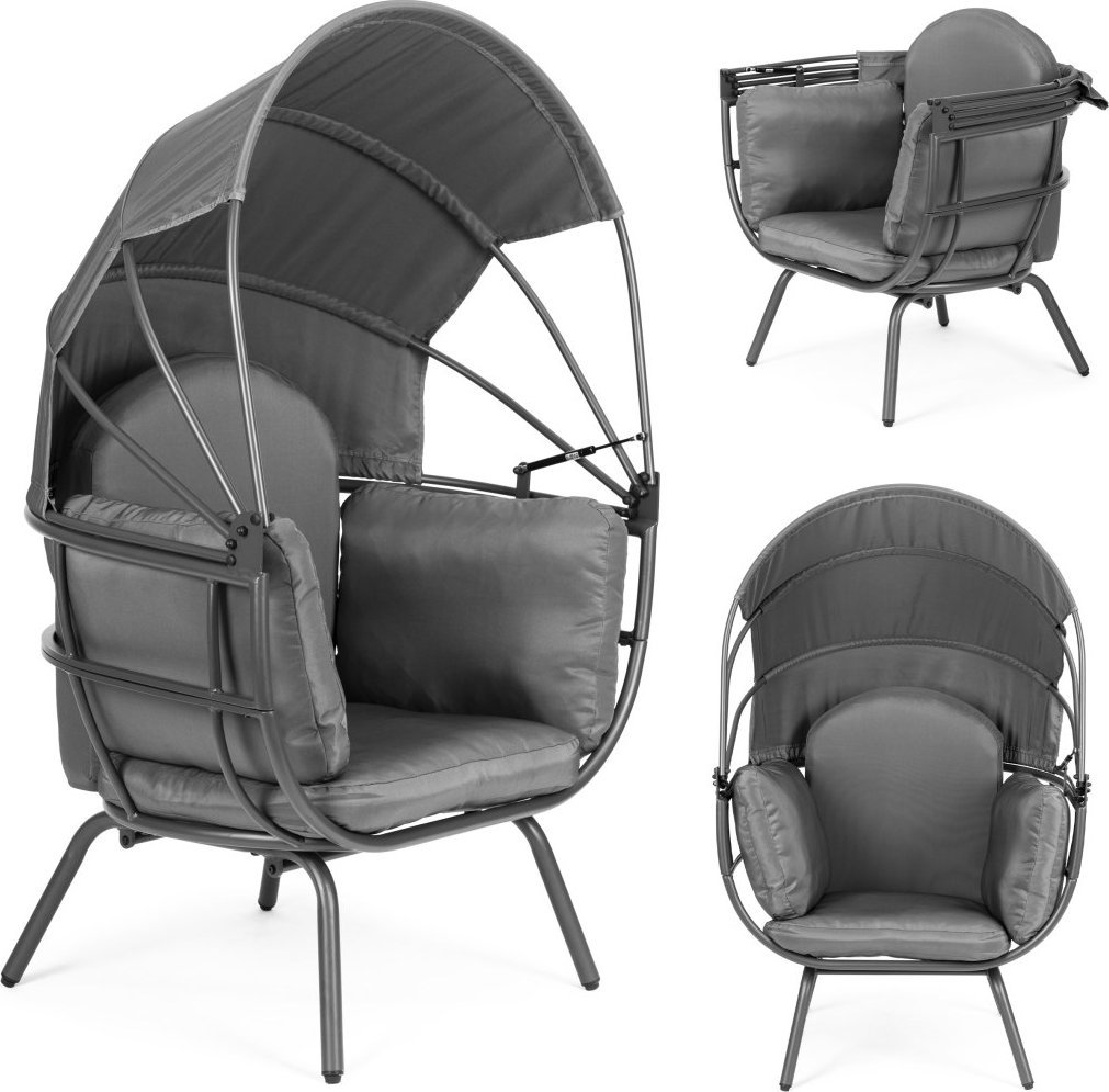 ModernHome Fotel ogrodowy kokon ze składanym daszkiem szary ModernHome