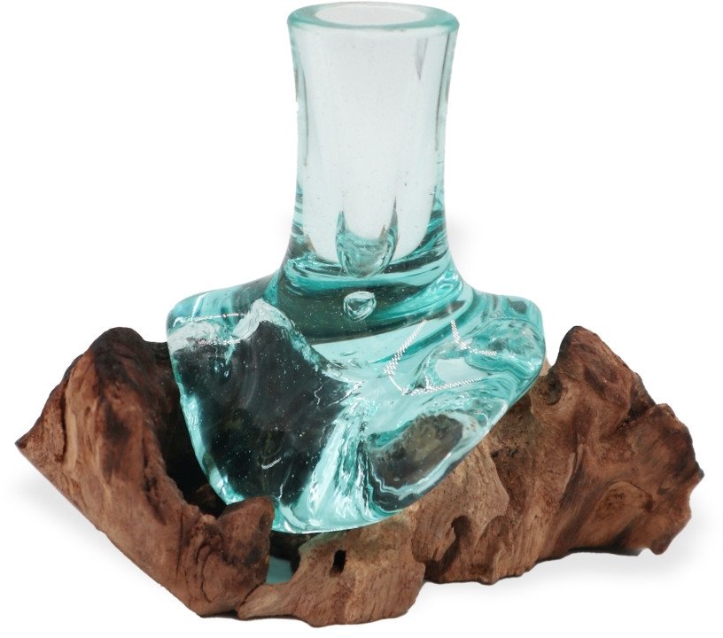 Szklany Wazon Wtopiony w Drewno - Mały Wąski