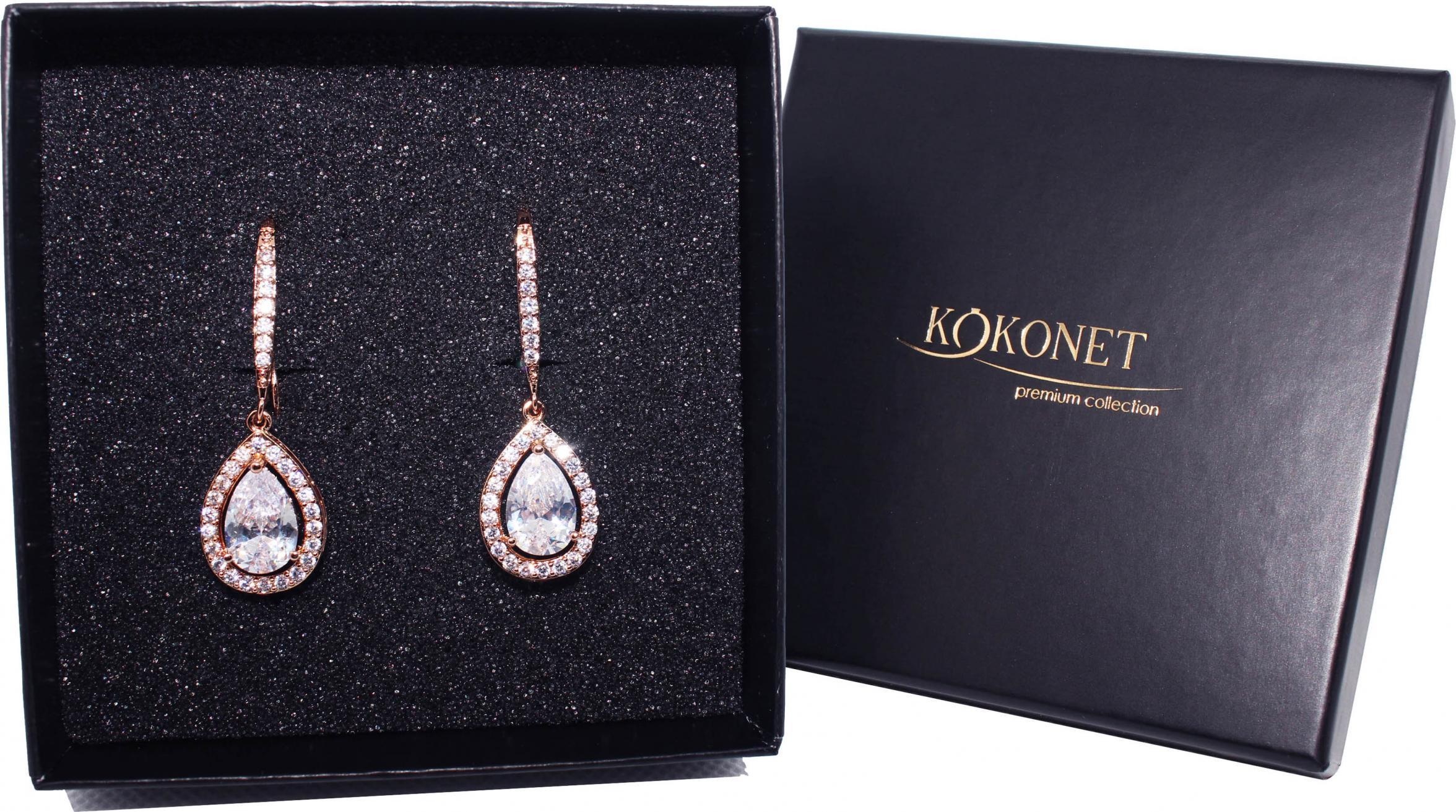 KOKONET kolczyki ślubne AŻUROWE łezki ROSE gold złoto WISZĄCE AAA