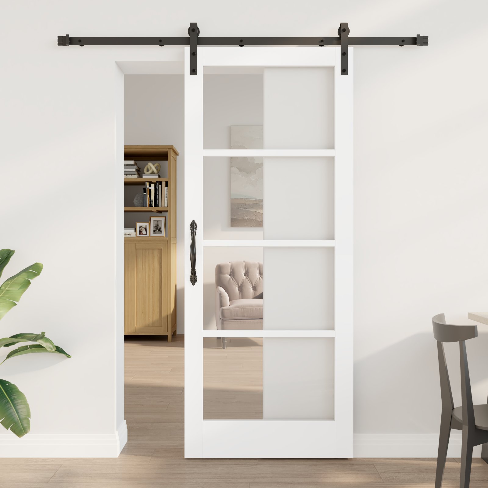 Drzwi przesuwne vidaXL z zestawem akcesoriów 'ORKDAL'Białe Lite Drewno i Szkło