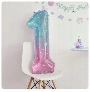 Balon 1 urodziny Cyfra JEDEN Foliowy Happy Birthday różowo-niebieski 100cm