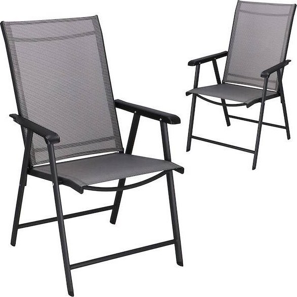 Springos Krzesła ogrodowe, metalowe na balkon, zestaw 2 krzeseł na taras składane czarno-szare UNIWERSALNY