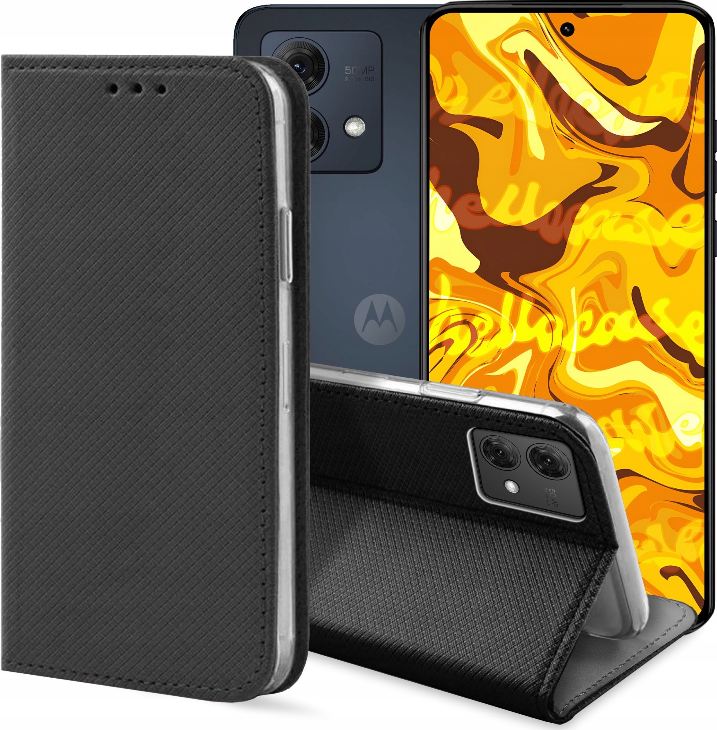 Hello Case ETUI Z KLAPKĄ DO MOTOROLA MOTO G84 5G CZARNE ZAMYKANE MAGNETYCZNE KABURA