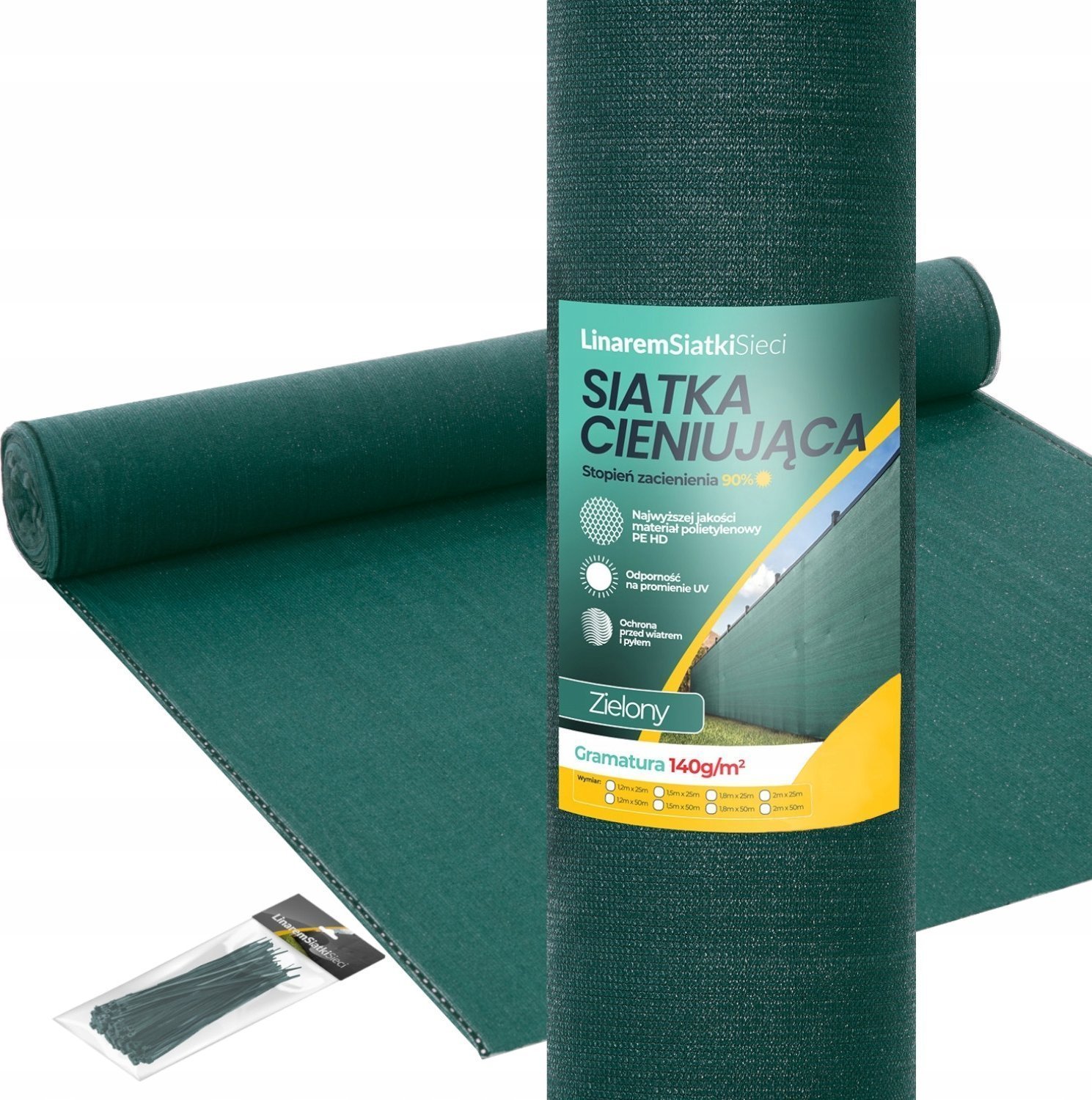 Linarem SiatkiSieci SIATKA CIENIUJĄCA 90% MASKUJĄCA MATA OSŁONOWA NA OGRODZENIE PŁOT 1,5x10m UV