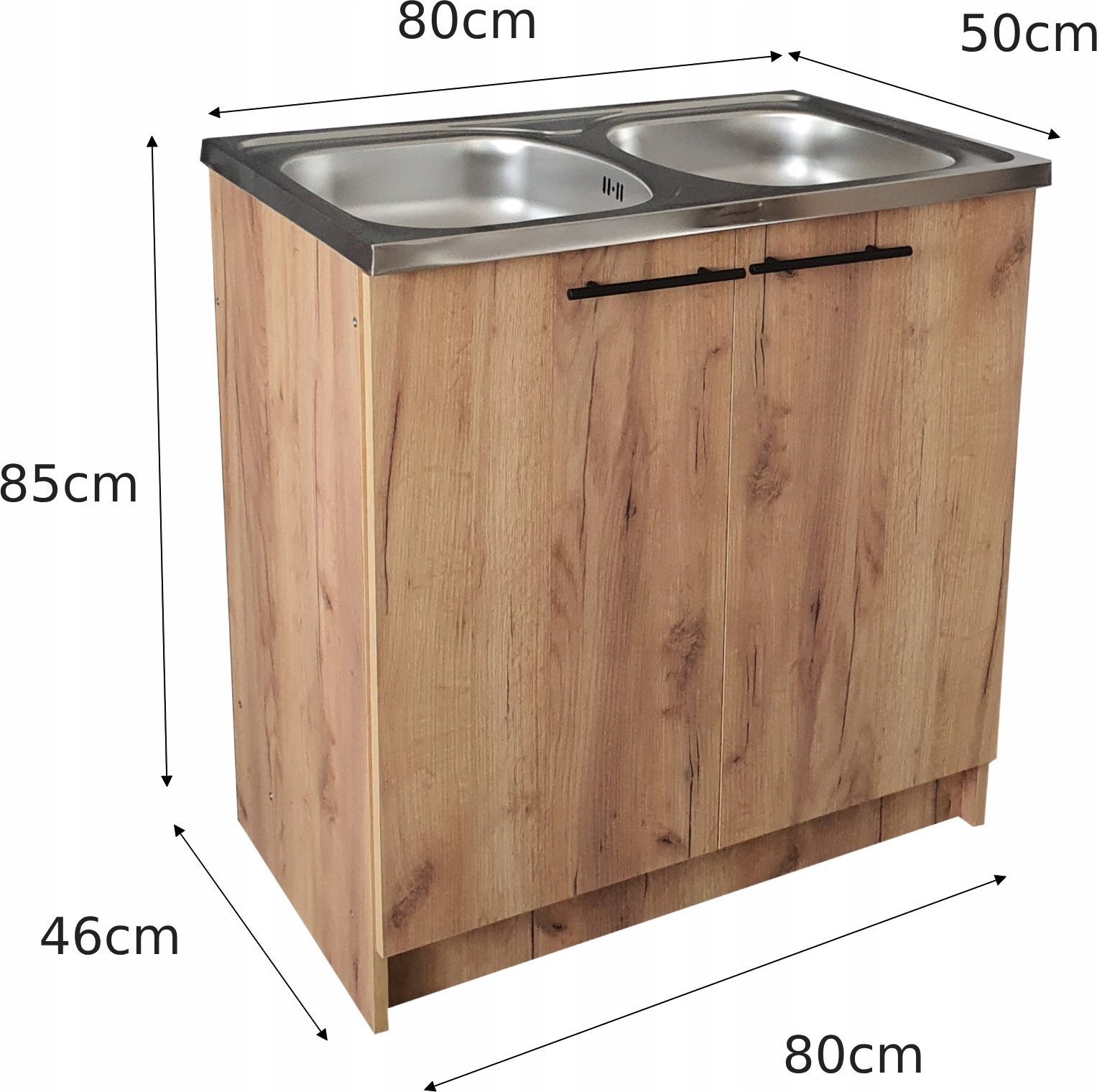 Szafka kuchenna + zlew 80 x50 Dąb złoty 2 komory