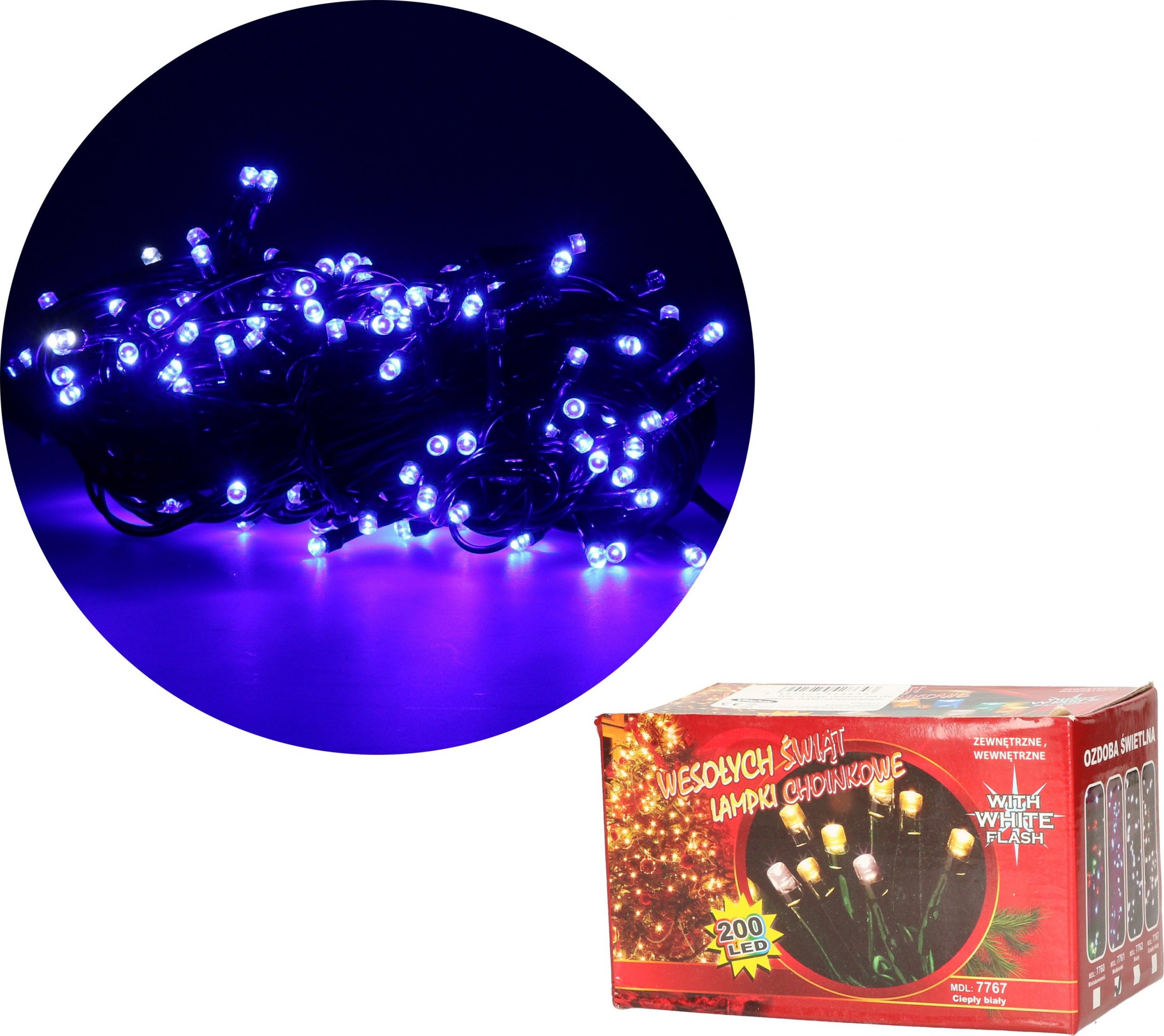 Lampki choinkowe VITALUX Lampki choinkowe 200 LED 8W barwa niebieska + zimny flash 15m zewnętrzne FL02-4