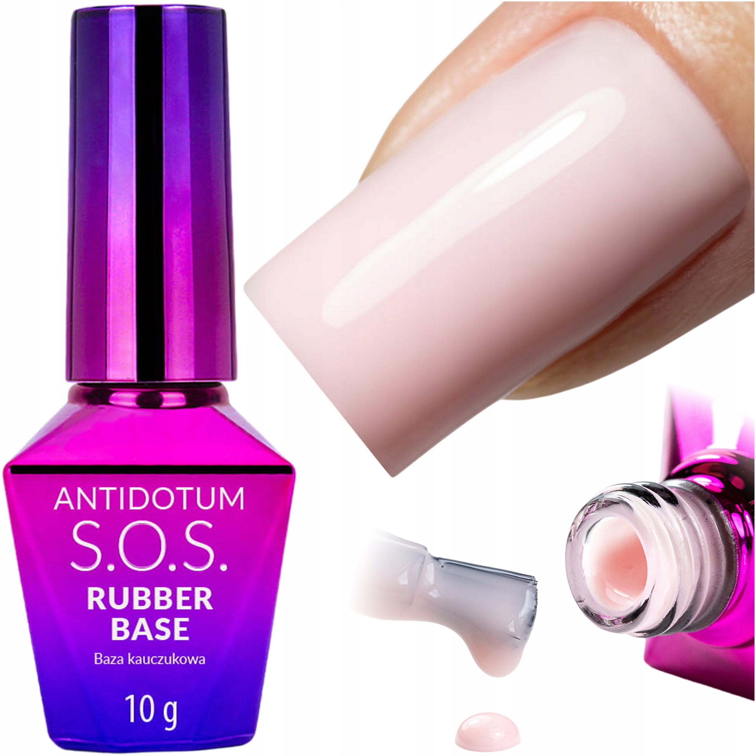 MOLLY NAILS_S.O.S. Antidotum Rubber Base baza kauczukowa do manicure pedicure i ozdób Powder Pink 10g
