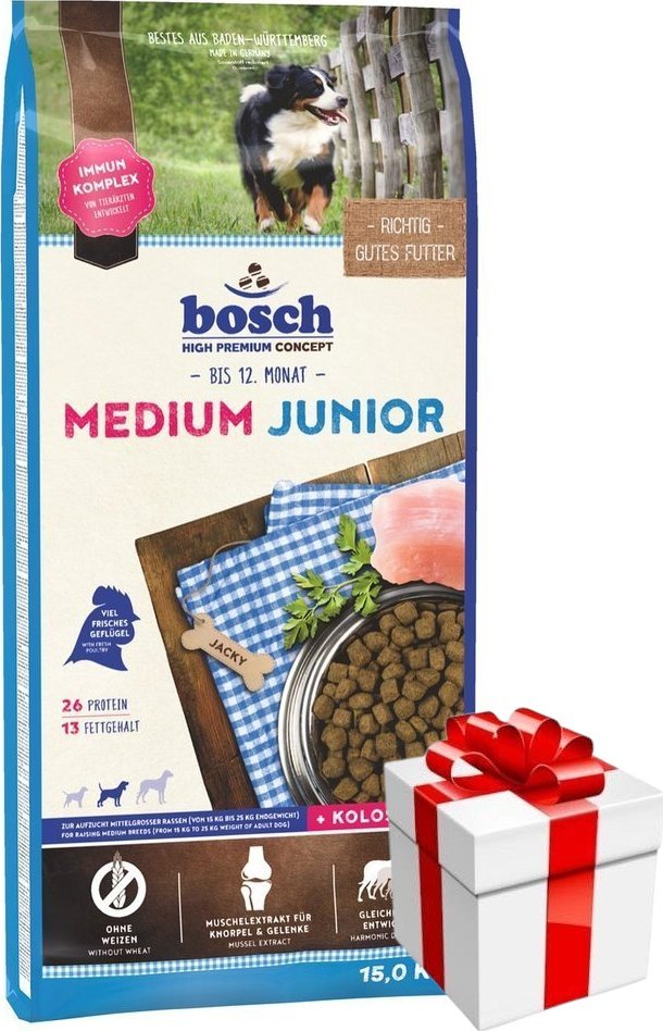 Bosch Bosch Junior Medium (nowa receptura) 15kg + Niespodzianka dla psa GRATIS