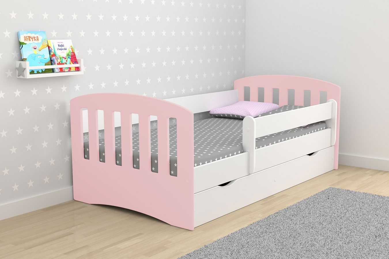 Elior Łóżko dziecięce z szufladą Pinokio 2X mix 80x160 - pudrowy róż