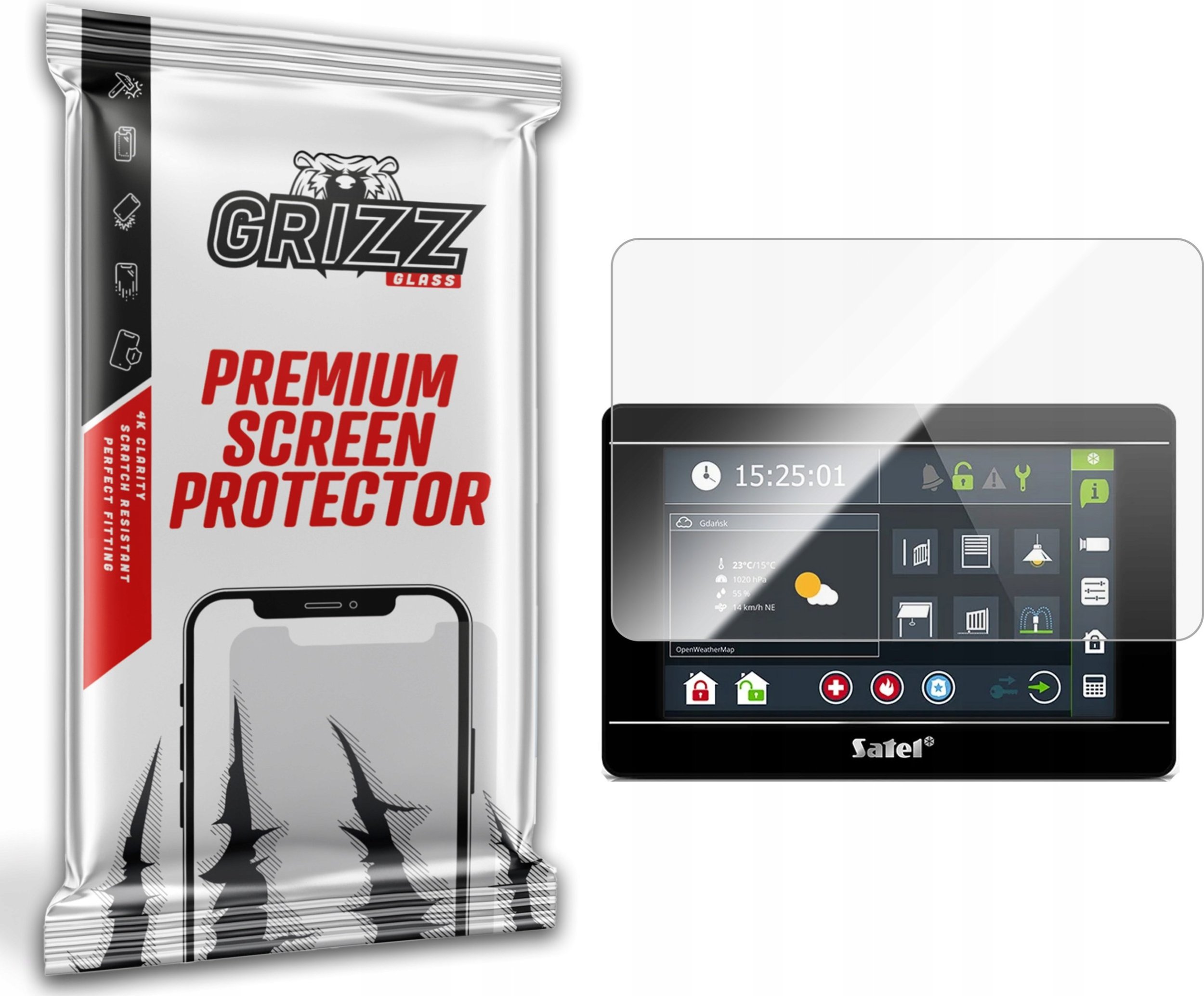 Etui do nawigacji GrizzGlass Folia ceramiczna GrizzGlass CeramicFilm do manipulatora alarmowego Satel INT-TSH-B 7"