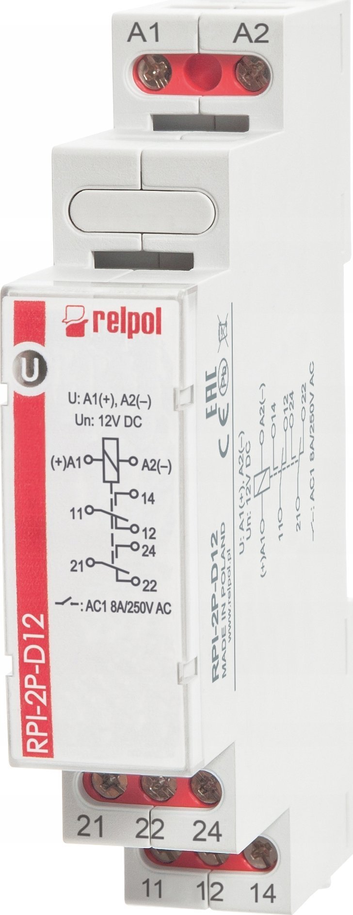 Relpol Przekaźnik elektromagnetyczny 2P 8A 12V DC AgSnO2 RPI-2P-D12 863361
