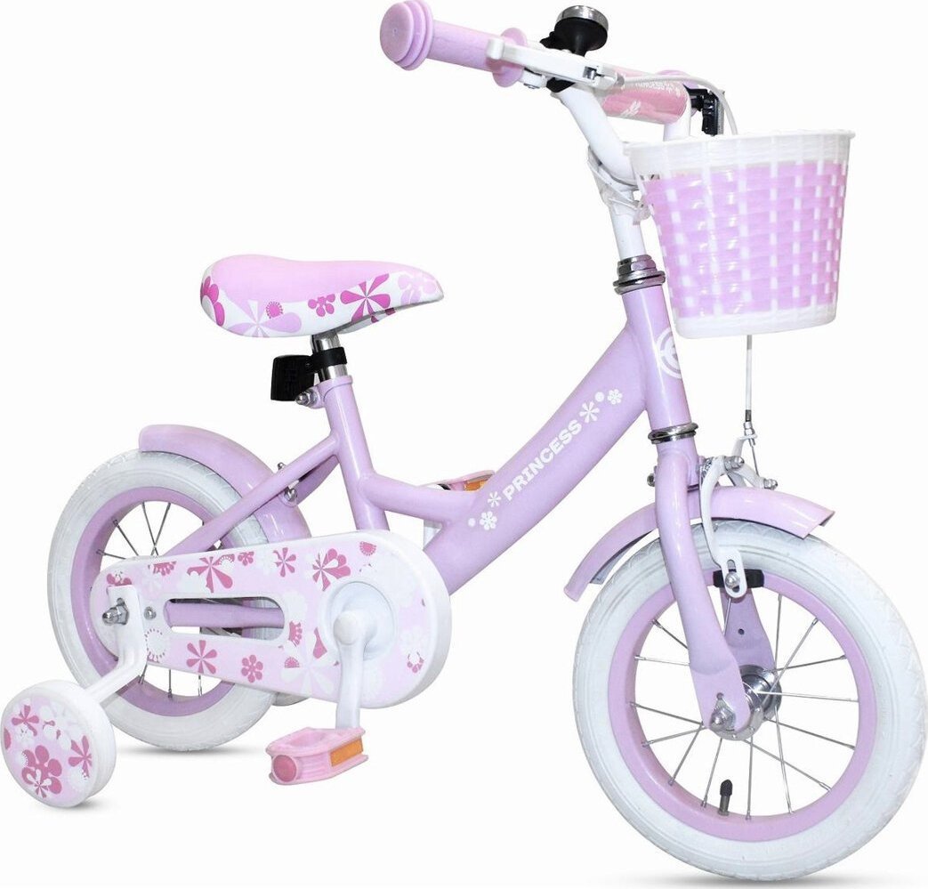 Enero Rowerek dziecięcy tradycyjny z bocznymi kółkami koszykiem koła 12 cali Enero princess