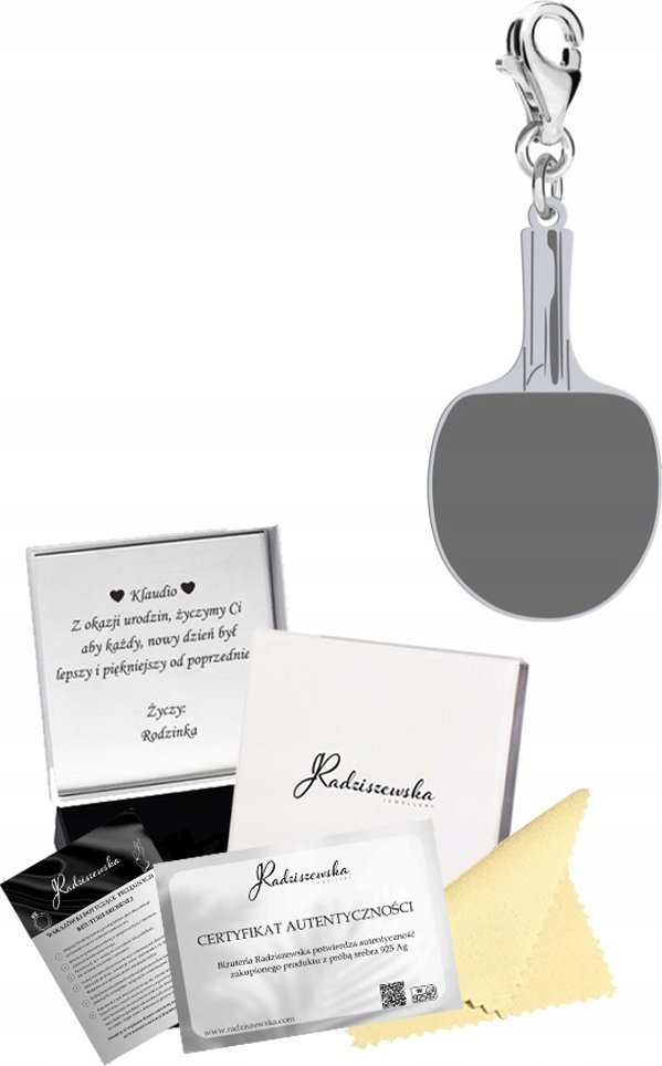 Radziszewska Jewellery Charms Srebrny Tenis Stołowy Karabińczyk Srebro 925 Prezent DEDYKACJA