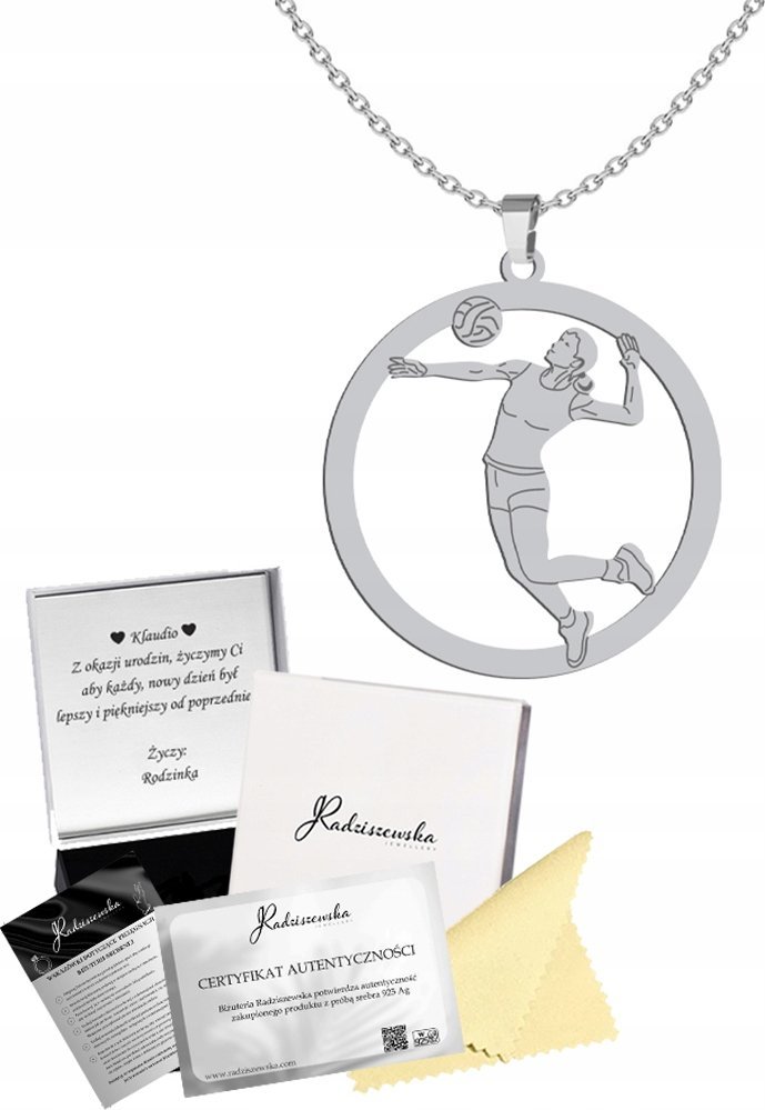 Radziszewska Jewellery Naszyjnik Srebrny Siatkówka Siatkarka Łańcuszek Prezent 925 GRAWER GRATIS