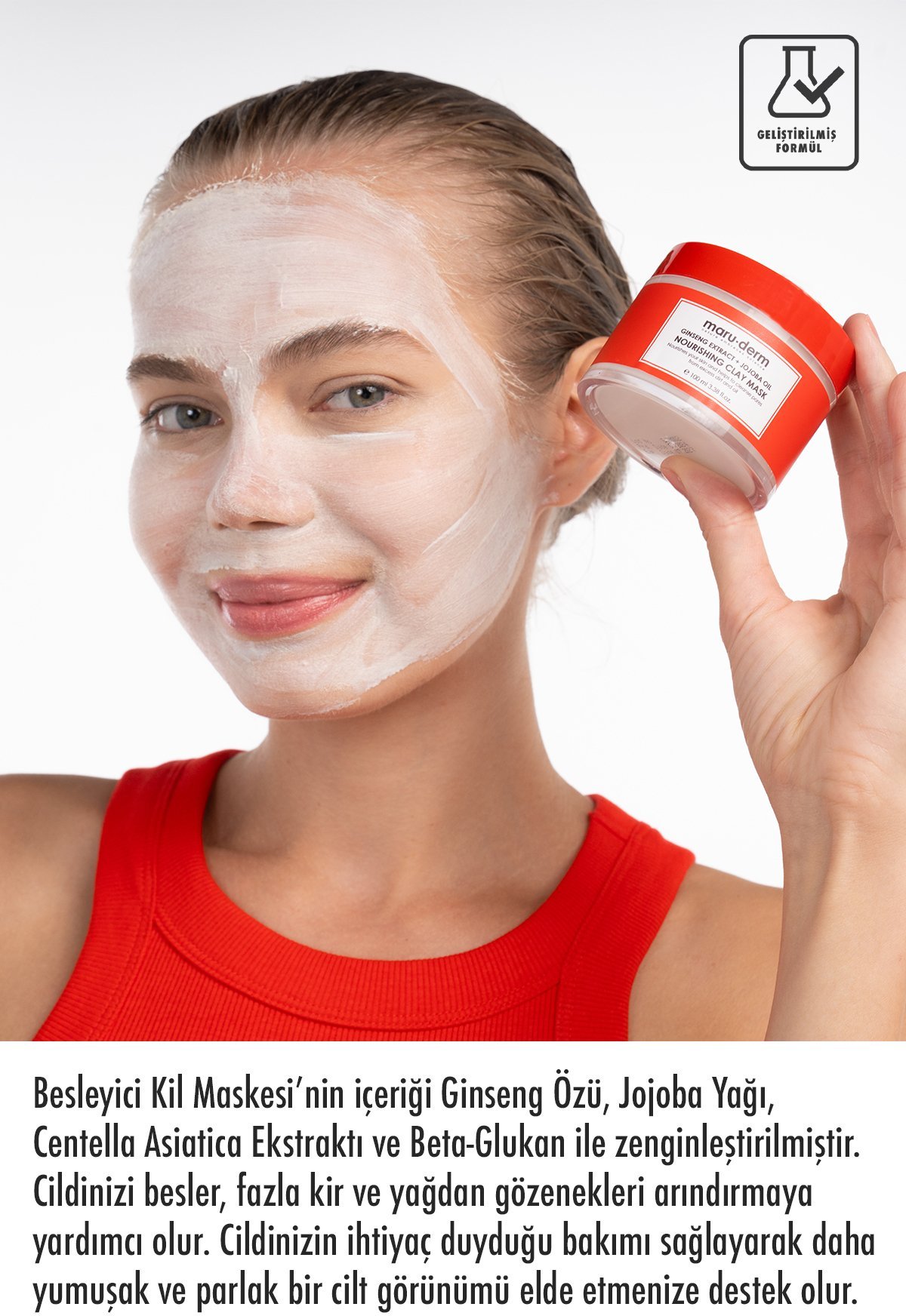 Maitinamoji veido kaukė molio, ženšenio ekstraktas + simondsijų aliejus Maruderm, 100 ml