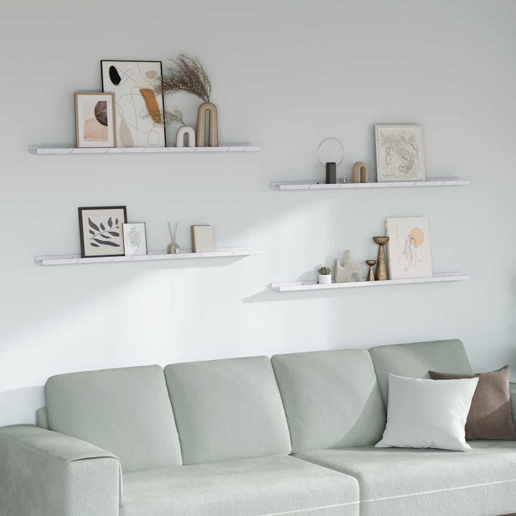 vidaXL Półki ścienne z półką Biała marmurowa 115 x 9 x 3 cm