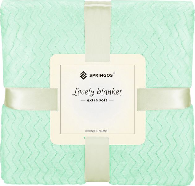 Springos Narzuta na łóżko, pled 160x200 cm tłoczony zygzak, dwustronny koc na kanapę zielony UNIWERSALNY