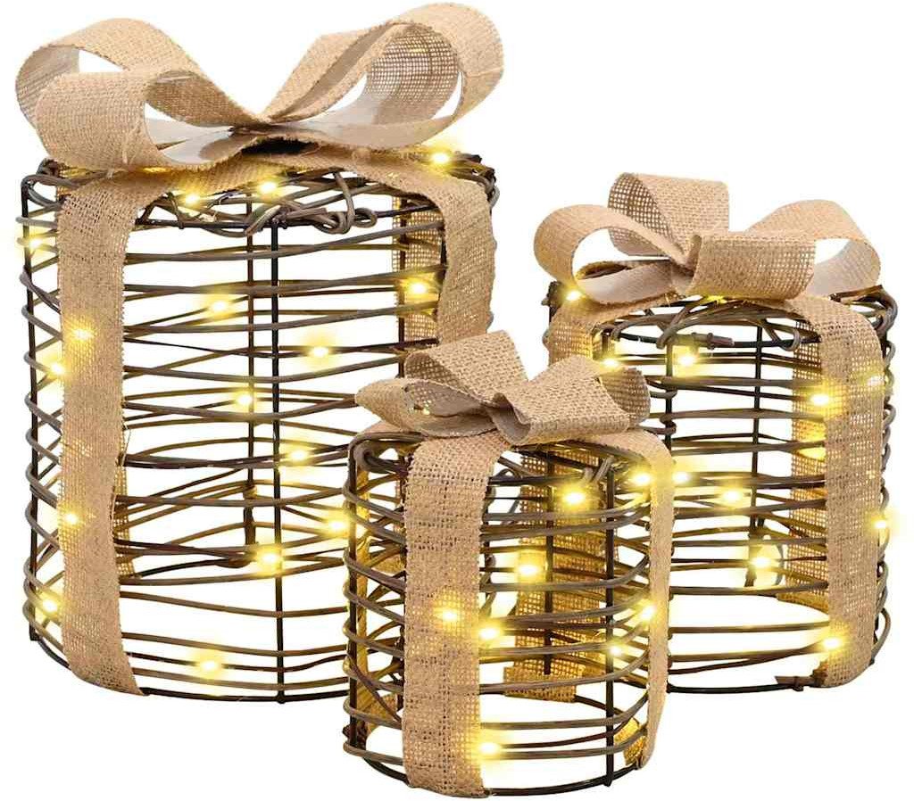 vidaXL Dekoracja Pudełka Prezentowego 3 pcs Ciepła biel rattan