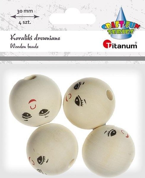 Titanum Koraliki drewniane okrągłe z twarzą 4szt