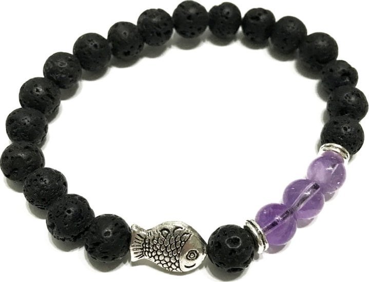Lovrin Bransoletka z kamieniami wulkanicznymi - Ryba Ametyst