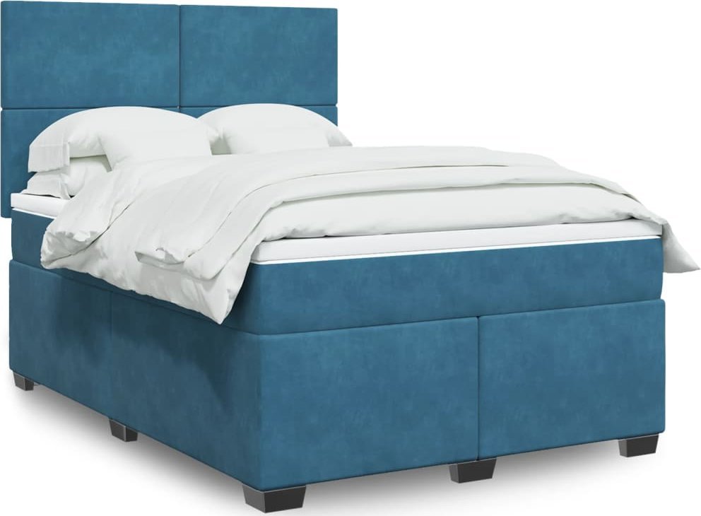 vidaXL Łóżko kontynentalne z materacem, niebieskie, 140x190cm, aksamit