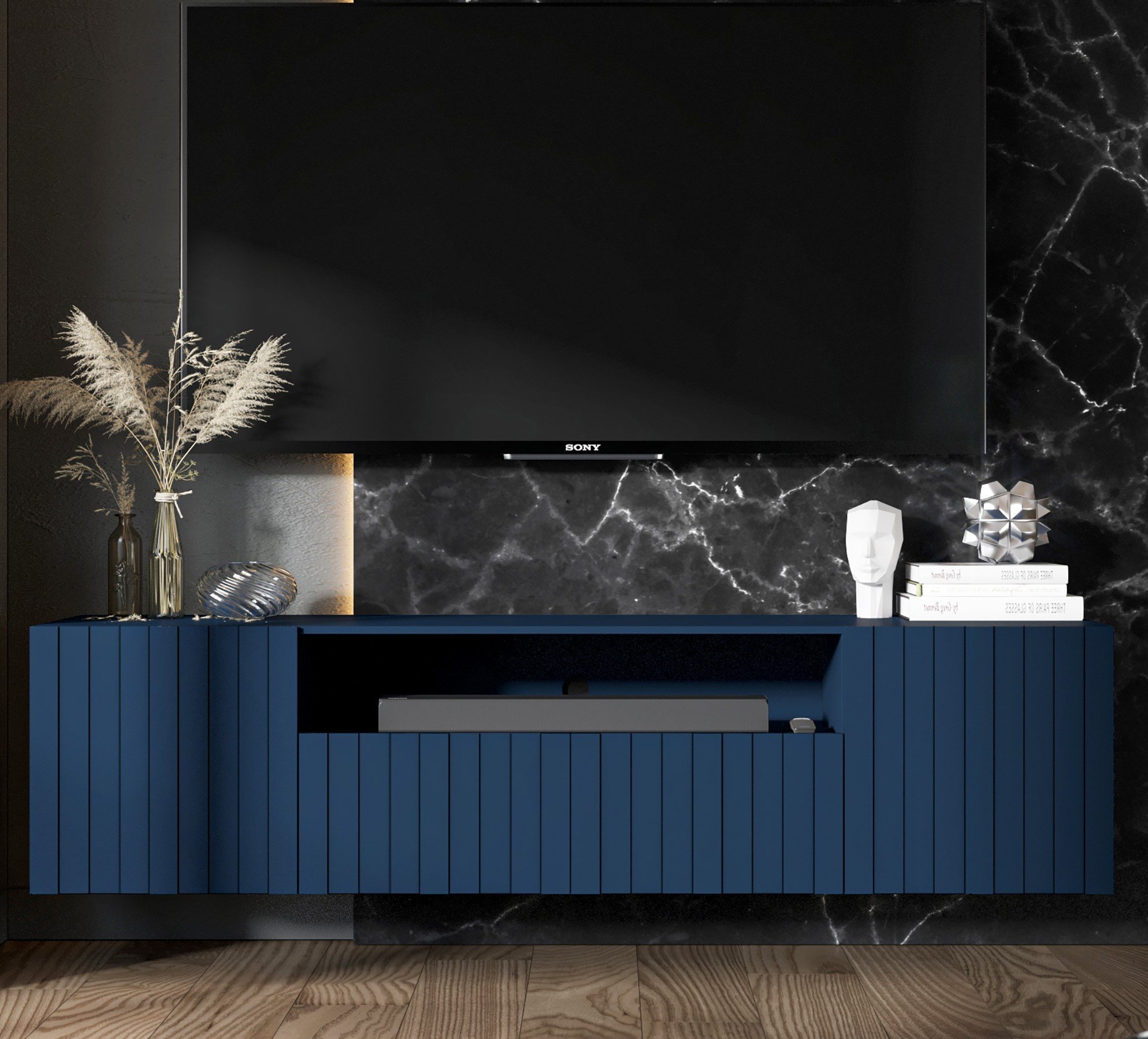 Meble Lindner Meble Lindner Wisząca Komoda Elpis 2 szafka RTV Granatowy MAT 150 cm