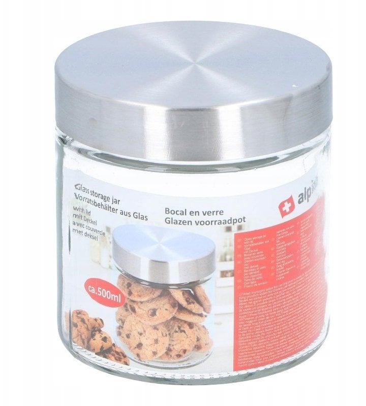 Alpina - Szklany słoik / pojemnik do przechowywania z zakrętką 500 ml 11x12 cm