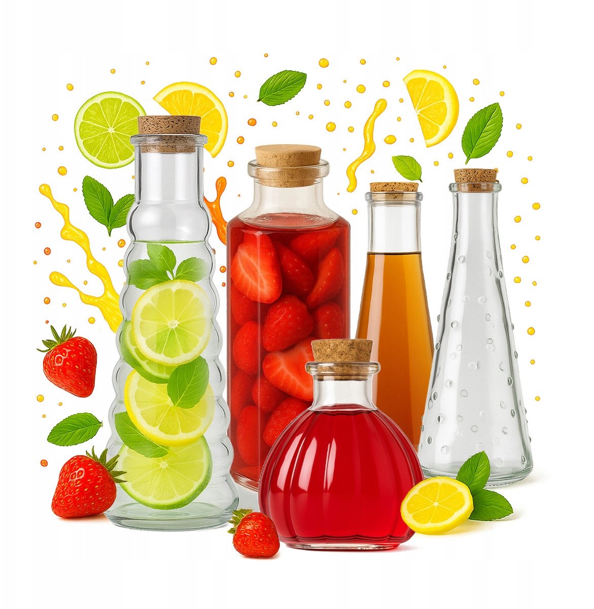 Zestaw 5x Butelki Szklane Na Nalewki Wino UNIKATOWE STYLOWE Do Domu Prezent