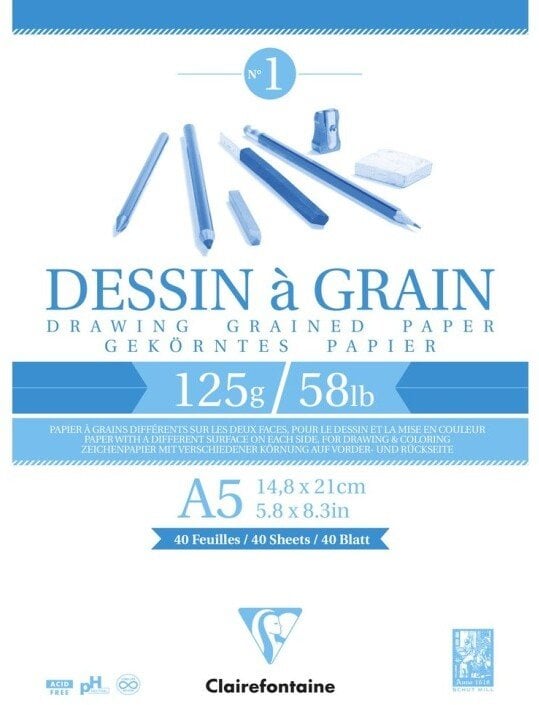 Clairefontaine Skitseblok A5 - 40 ark, hvidt skitsepapir, 125gram, toplimet. Tyk papbagside
