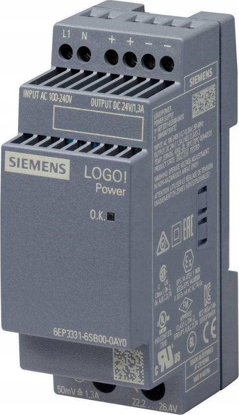 Siemens Zasilacz impulsowy LOGO POWER 24V 1.3A input: 100-240VAC output: 24VDC 1.3A 6EP3331-6SB00-0AY0