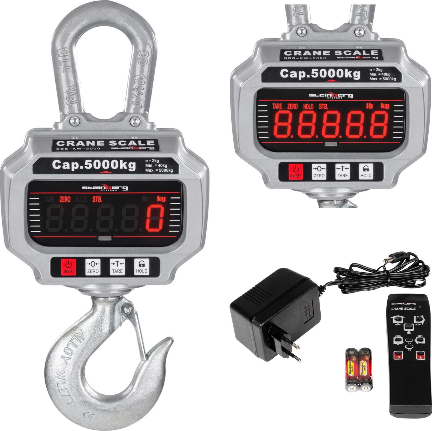 Steinberg Waga hakowa 5 TON zdalnie sterowana - dźwig suwniaca - LED Waga hakowa z pilotem SBS-KW-5000 LED do 5 Ton