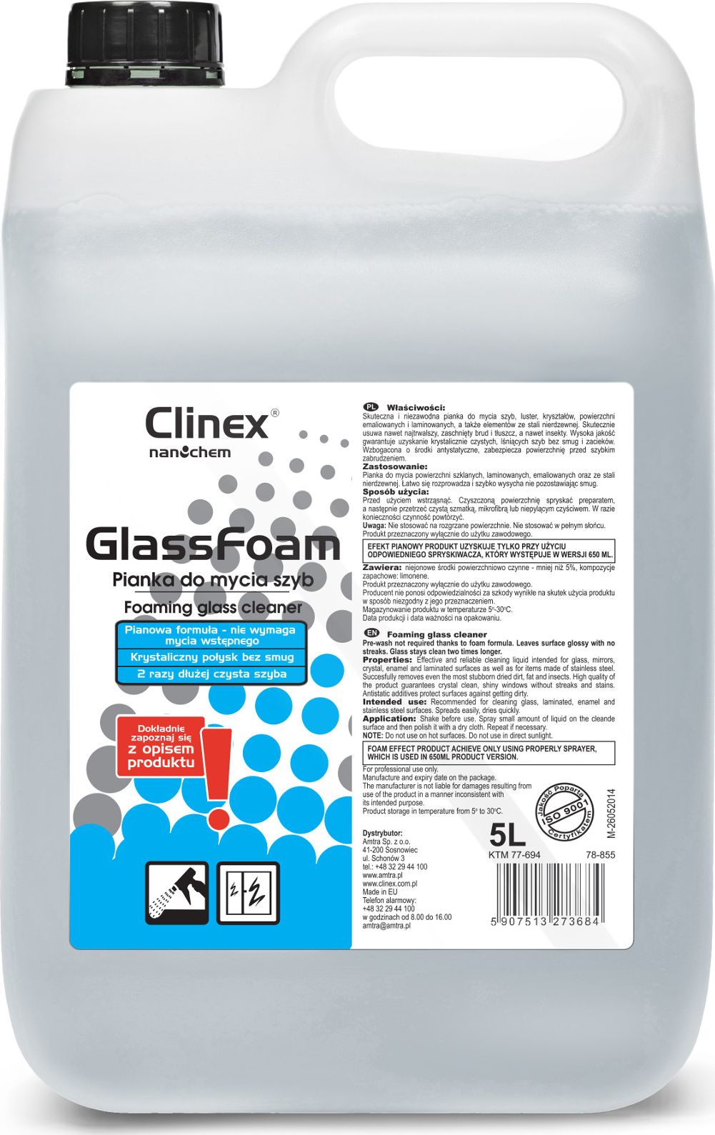 Clinex Profesjonalna piana do mycia szkła bez smug i zacieków 5 l