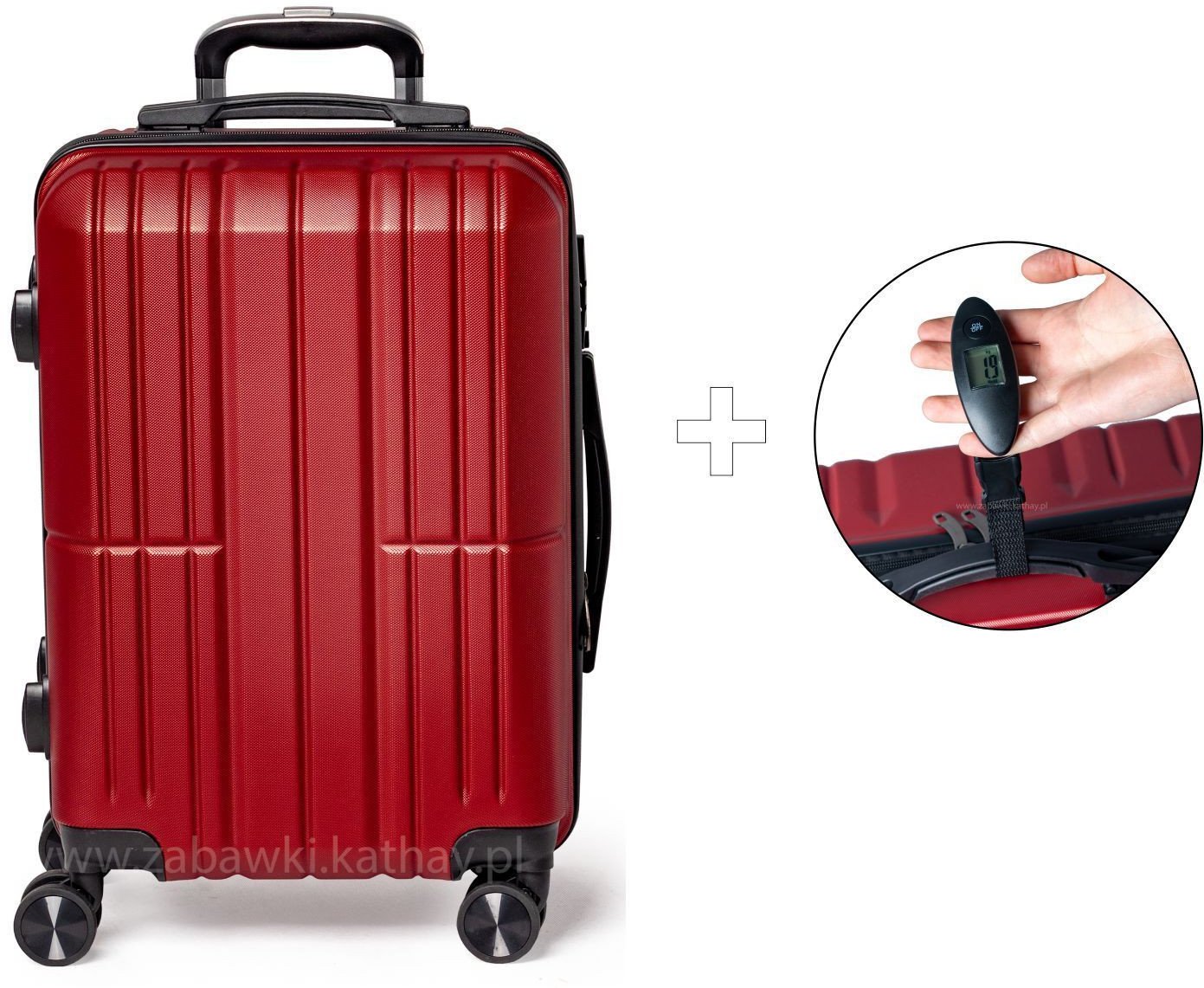 Mała walizka podróżna bordo ABS zamek szyfrowy + waga bagażowa gratis