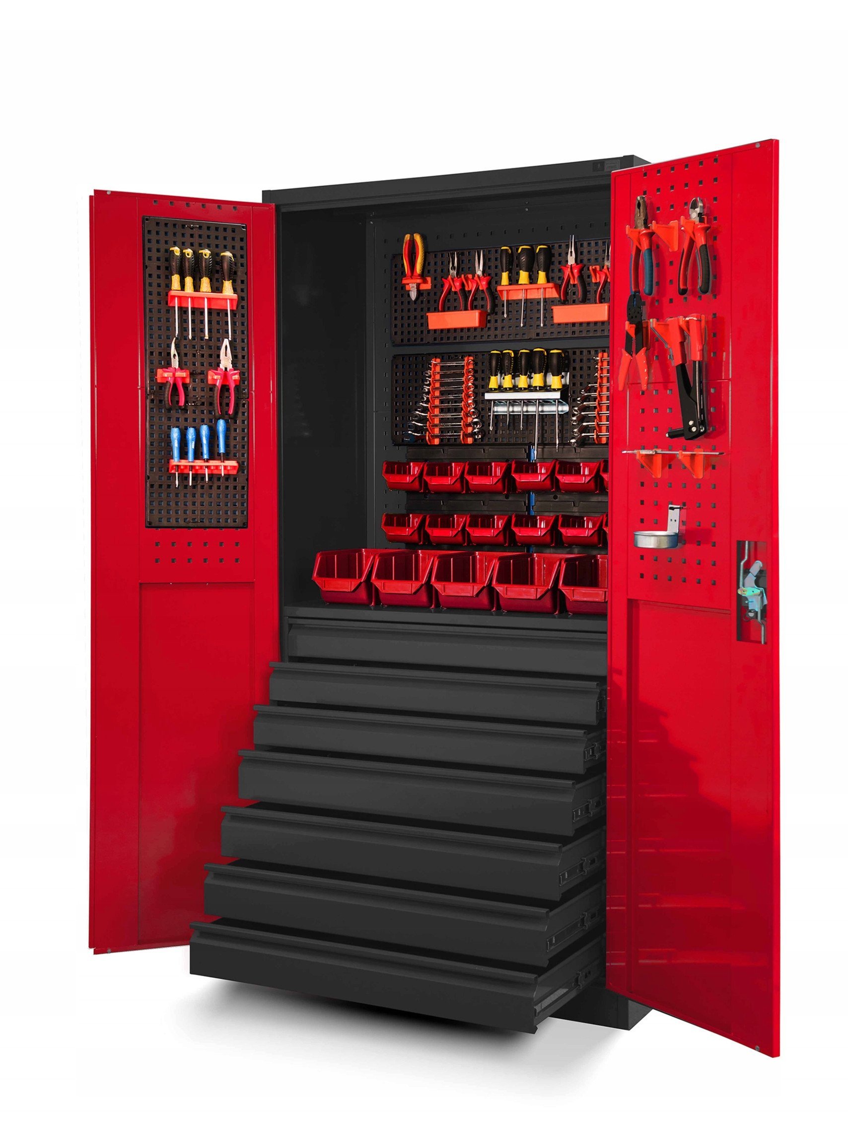 Warsztatowo-narzędziowa szafa metalowa DAREK, 920 x 1850 x 500 mm, antracytowo-czerwona
