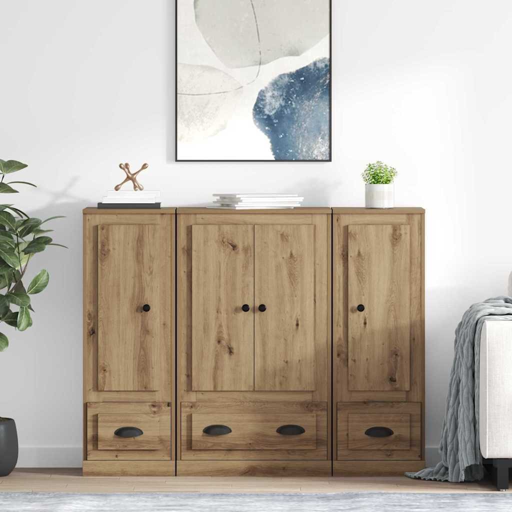 vidaXL Highboard 3 pcs Dąb rzemieślniczy z materiału pochodzenia drzewnego