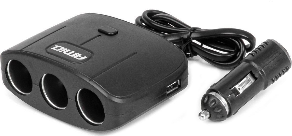 Rozdzielacz gniazda zapalniczki z ładowarką 2x usb-a on/off 12v 24v 100w 70cm amio-04362