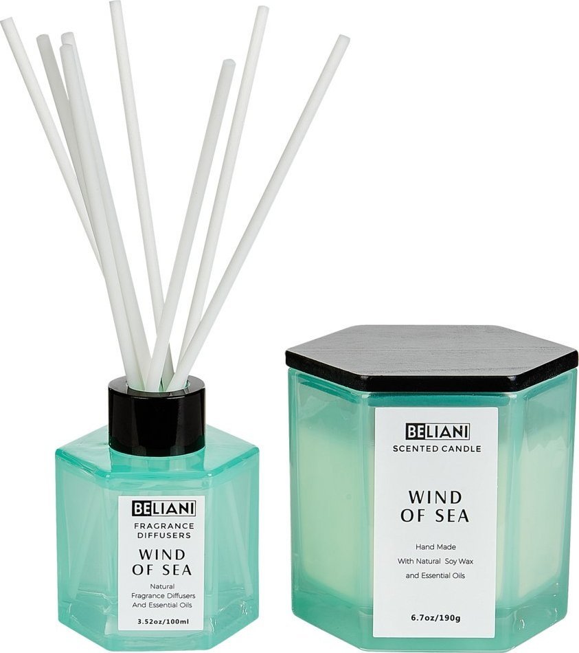 Dyfuzor zapachowy Beliani Zestaw zapachowy świeczka sojowa i dyfuzor z patyczkami morska bryza CLASSY TINT