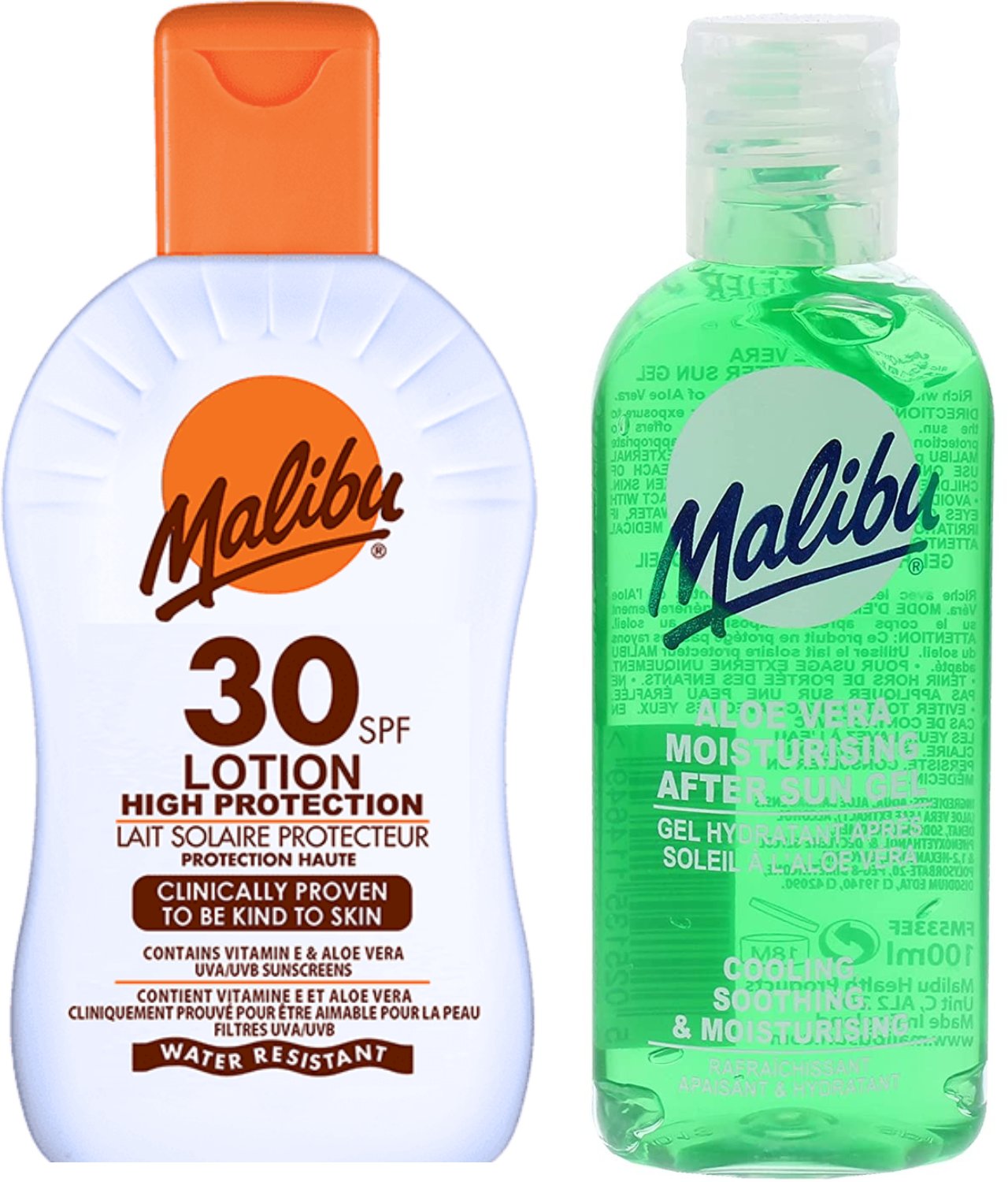 Malibu Wodoodporny Balsam SPF30 100ml + Aloe Po Opalaniu 100ml