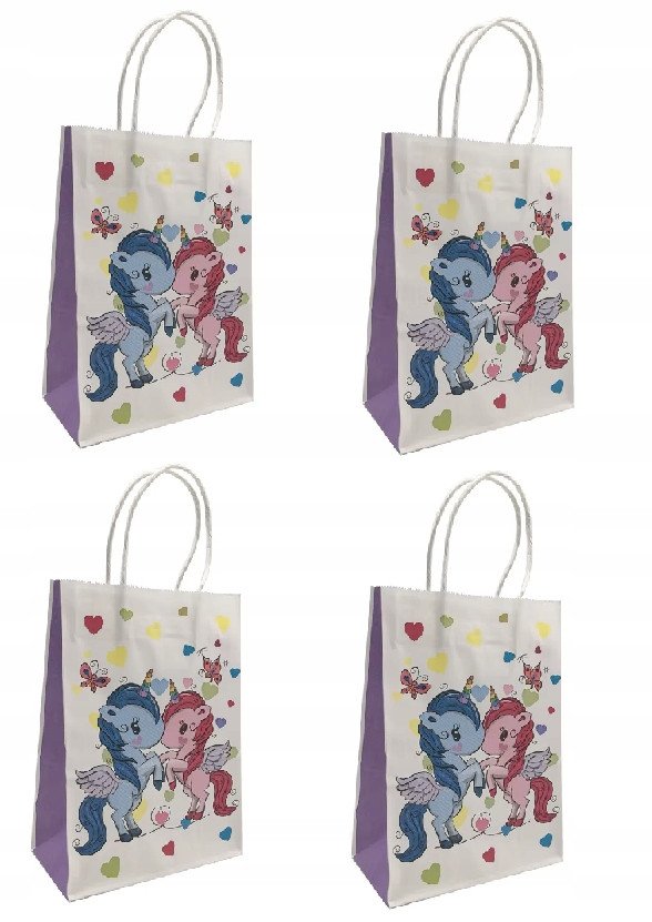 Torebki prezentowe Jednorożec Różowy Niebieski papierowe 21x15cm 4 szt