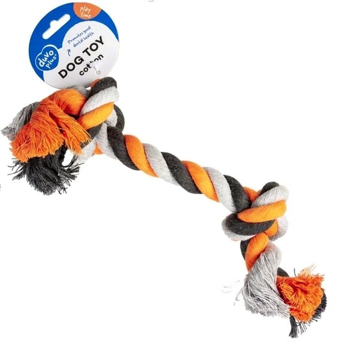DUVO+ ZABAWKA SZNUR 2 WĘZŁY POMARAŃCZOWO-SZARY 35cm 4705013