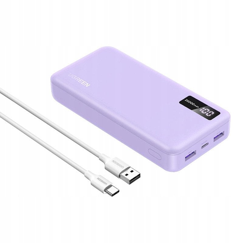 Powerbank UGREEN PB312 20000mAh 2xUSB-A, USB-C 20W fioletowy