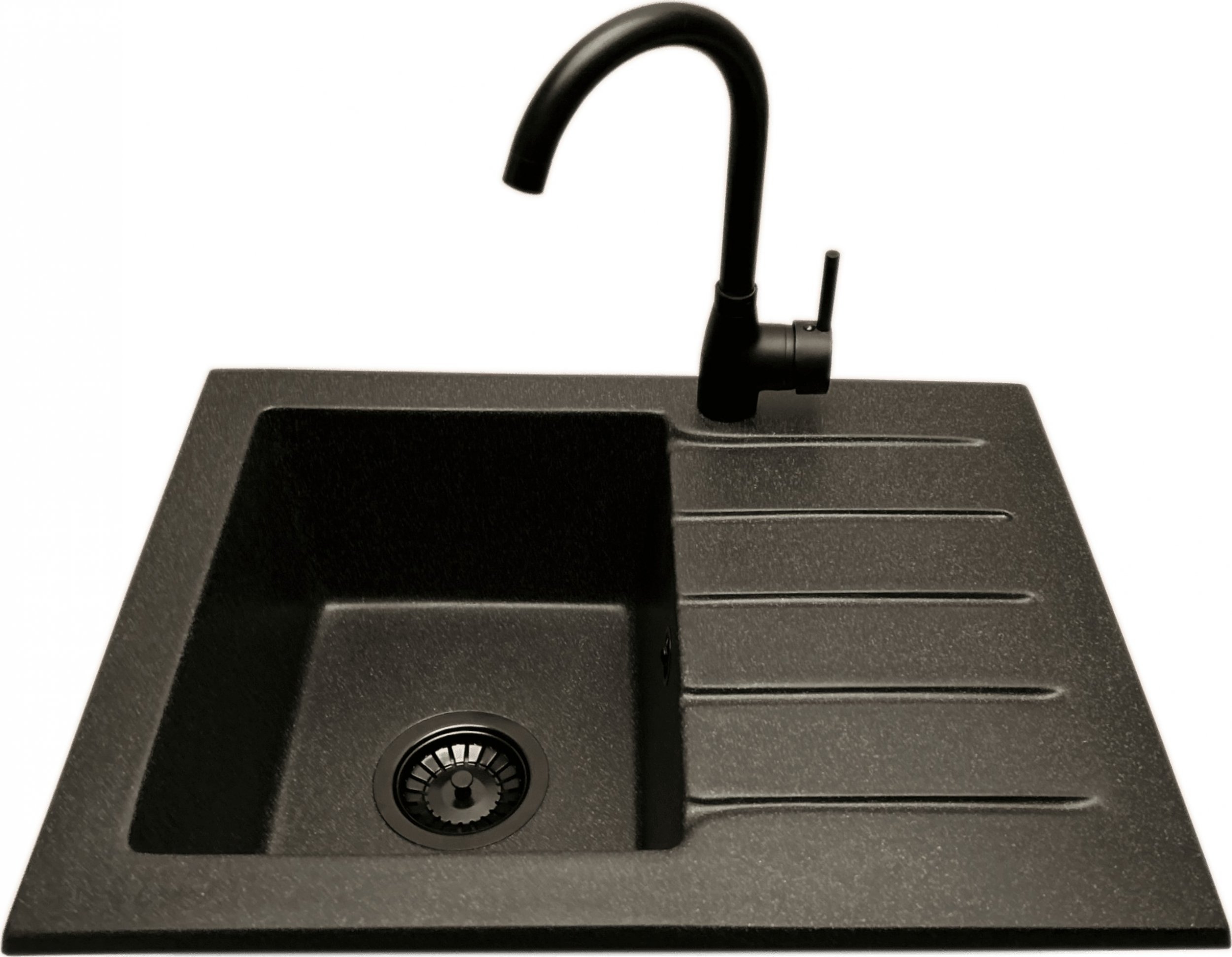 Zlewozmywak PREHNIT Zlewozmywak jednokomorowy z ociekaczem ARAGON grafit z prawym ociekaczem + bateria LUNA