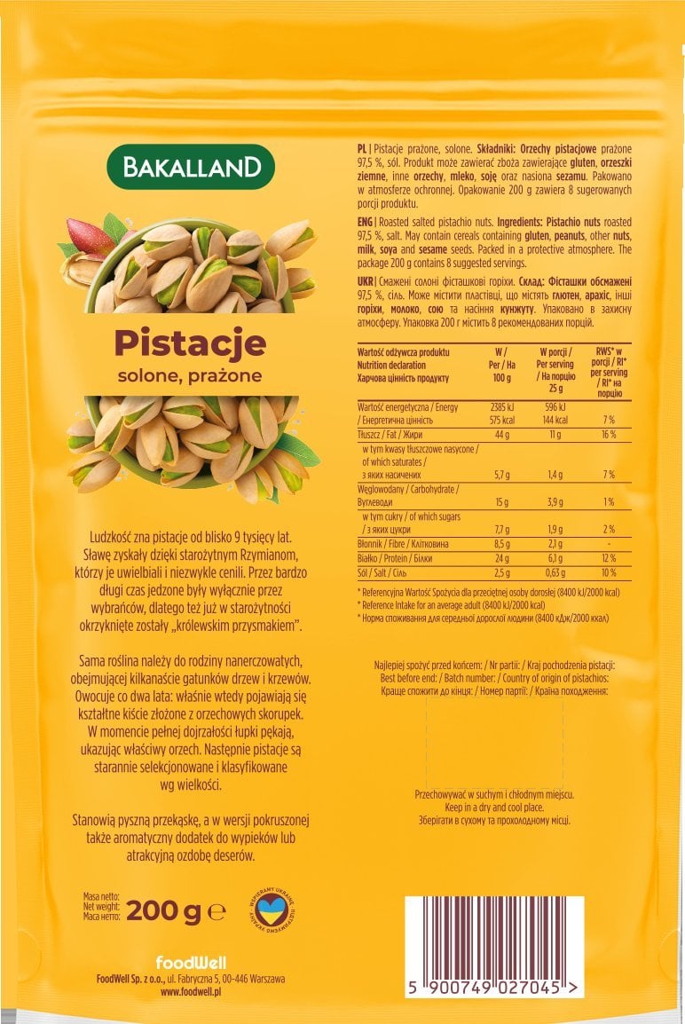 bakalland Pistacje prażone, Bakalland, 200g